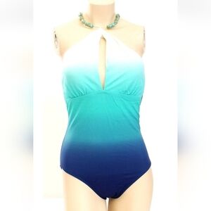 Jantzen Blue and White Ombre One Piece Swimsuit